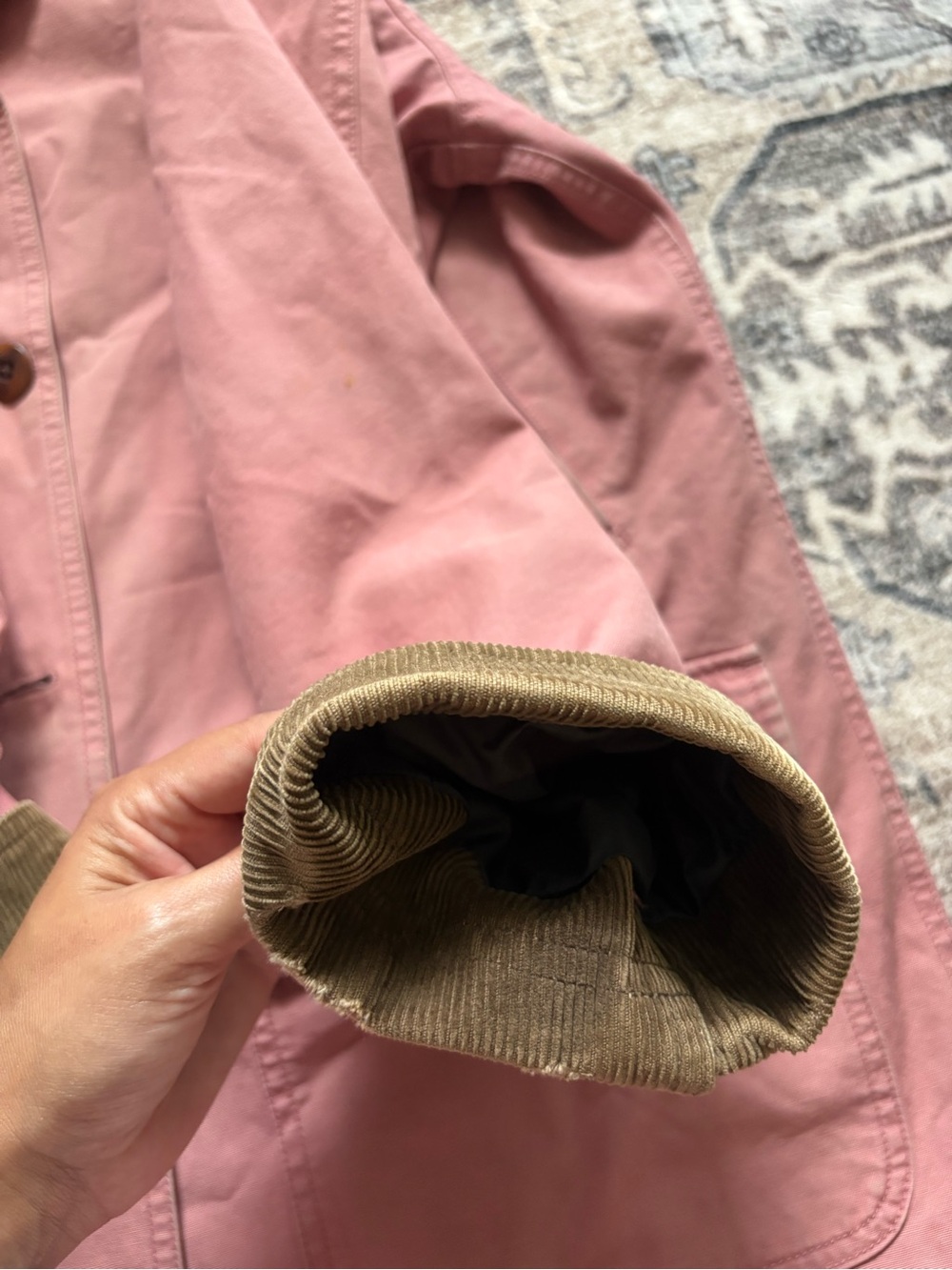Vintage 90s LL BEAN barn chore coat in baby pink brown corduroy sz M 100% cotton - Picture 15 of 16